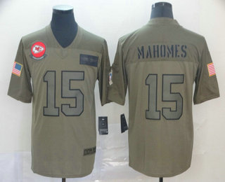 Men's Kansas City Chiefs #15 Patrick Mahomes NEW Olive 2019 Salute To Service Stitched NFL Nike Limited Jersey