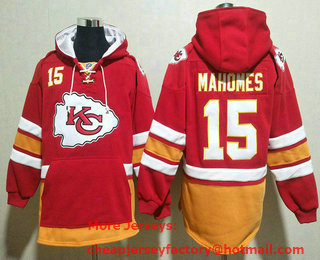 Men's Kansas City Chiefs #15 Patrick Mahomes NEW Red Pocket Stitched NFL Pullover Hoodie