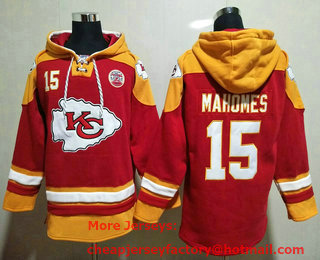 Men's Kansas City Chiefs #15 Patrick Mahomes Red Ageless Must Have Lace Up Pullover Hoodie
