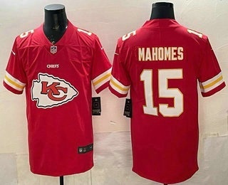 Men's Kansas City Chiefs #15 Patrick Mahomes Red Big Logo Limited Vapor Jersey
