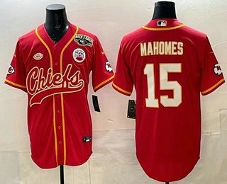 Men's Kansas City Chiefs #15 Patrick Mahomes Red Cool Base Stitched Baseball Jersey