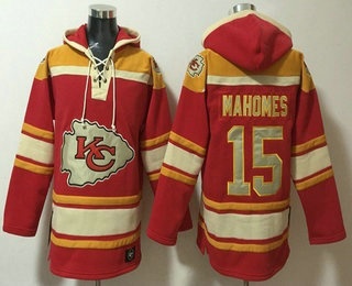 Men's Kansas City Chiefs #15 Patrick Mahomes Red Lace Up Pullover Hoodie