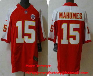 Men's Kansas City Chiefs #15 Patrick Mahomes Red White 2023 FUSE Vapor Limited Stitched Jersey