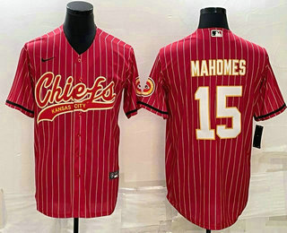 Men's Kansas City Chiefs #15 Patrick Mahomes Red With Patch Cool Base Stitched Baseball Jersey