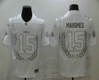 Men's Kansas City Chiefs #15 Patrick Mahomes White Commemorative Edition 2020 Vapor Untouchable Stitched NFL Nike Limited Jersey