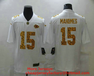 Men's Kansas City Chiefs #15 Patrick Mahomes White Leopard Print Fashion Vapor Limited Nike NFL Jersey