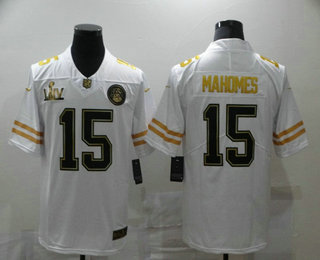 Men's Kansas City Chiefs #15 Patrick Mahomes White Super Bowl LIV Golden Edition Jersey