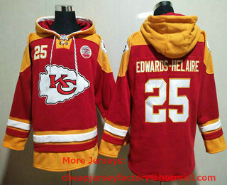 Men's Kansas City Chiefs #25 Clyde Edwards Helaire Red Ageless Must Have Lace Up Pullover Hoodie