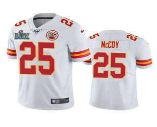 Men's Kansas City Chiefs #25 LeSean McCoy White Super Bowl LIV Vapor Limited Jersey