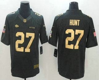 Men's Kansas City Chiefs #27 Kareem Hunt Anthracite Gold 2016 Salute To Service Stitched NFL Nike Limited Jersey