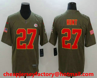 Men's Kansas City Chiefs #27 Kareem Hunt Olive 2017 Salute To Service Stitched NFL Nike Limited Jersey