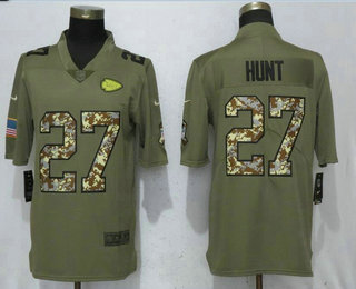 Men's Kansas City Chiefs #27 Kareem Hunt Olive With Camo 2017 Salute To Service Stitched NFL Nike Limited Jersey