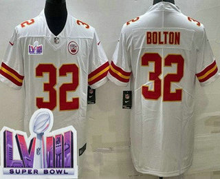 Men's Kansas City Chiefs #32 Nick Bolton Limited White LVIII Super Bowl Vapor Jersey