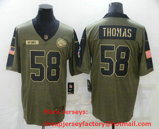 Men's Kansas City Chiefs #58 Derrick Thomas 2021 Olive Salute To Service Limited Stitched Jersey