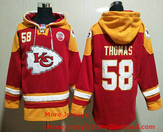 Men's Kansas City Chiefs #58 Derrick Thomas Red Ageless Must Have Lace Up Pullover Hoodie