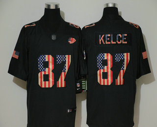 Men's Kansas City Chiefs #87 Travis Kelce 2019 Black Salute To Service USA Flag Fashion Limited Jersey