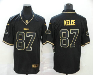 Men's Kansas City Chiefs #87 Travis Kelce Black 100th Season Golden Edition Jersey