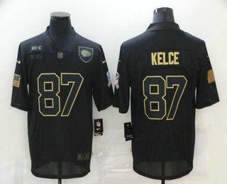 Men's Kansas City Chiefs #87 Travis Kelce Black 2020 Salute To Service Stitched NFL Nike Limited Jersey