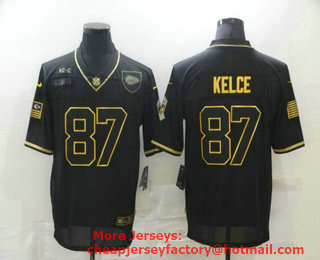 Men's Kansas City Chiefs #87 Travis Kelce Black Gold 2020 Salute To Service Stitched NFL Nike Limited Jersey