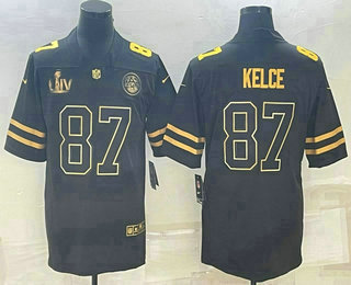 Men's Kansas City Chiefs #87 Travis Kelce Black Golden Super Bowl LV Patch Vapor Limited Stitched Jersey