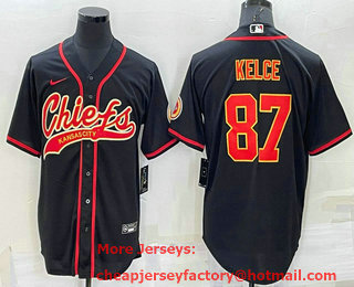Men's Kansas City Chiefs #87 Travis Kelce Black Stitched Cool Base Nike Baseball Jersey