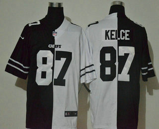 Men's Kansas City Chiefs #87 Travis Kelce Black White Peaceful Coexisting 2020 Vapor Untouchable Stitched NFL Nike Limited Jersey
