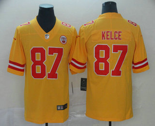 Men's Kansas City Chiefs #87 Travis Kelce Gold 2019 Inverted Legend Stitched NFL Nike Limited Jersey