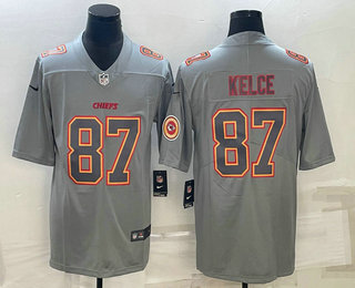 Men's Kansas City Chiefs #87 Travis Kelce Grey With Patch Atmosphere Fashion Stitched Jersey
