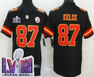 Men's Kansas City Chiefs #87 Travis Kelce Limited Black LVIII Super Bowl Vapor Jersey