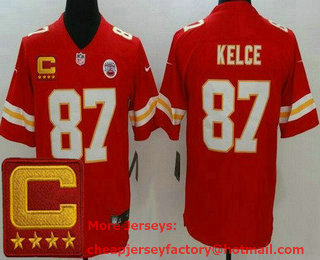 Men's Kansas City Chiefs #87 Travis Kelce Limited Red 2022 Captain Patch Vapor Jersey