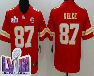 Men's Kansas City Chiefs #87 Travis Kelce Limited Red LVIII Super Bowl Vapor Jersey