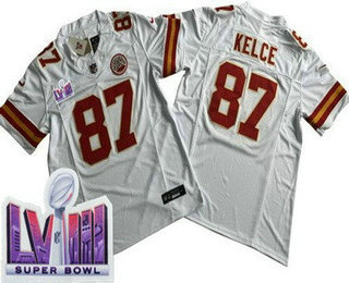 Men's Kansas City Chiefs #87 Travis Kelce Limited White FUSE LVIII Super Bowl Vapor Jersey