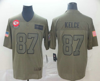 Men's Kansas City Chiefs #87 Travis Kelce NEW Olive 2019 Salute To Service Stitched NFL Nike Limited Jersey