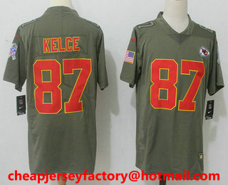 Men's Kansas City Chiefs #87 Travis Kelce Olive 2017 Salute To Service Stitched NFL Nike Limited Jersey