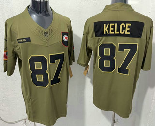 Men's Kansas City Chiefs #87 Travis Kelce Olive 2025 FUSE Salute to Service Limited Jersey
