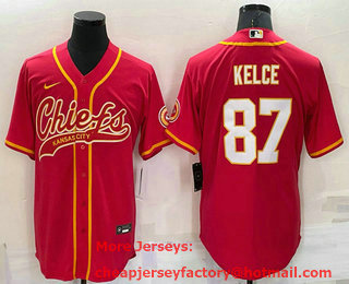 Men's Kansas City Chiefs #87 Travis Kelce Red Stitched Cool Base Nike Baseball Jersey