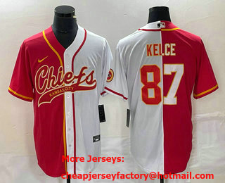 Men's Kansas City Chiefs #87 Travis Kelce Red White Two Tone Cool Base Stitched Baseball Jersey