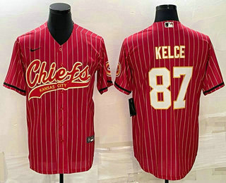 Men's Kansas City Chiefs #87 Travis Kelce Red With Patch Cool Base Stitched Baseball Jersey