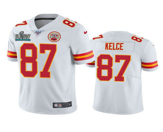 Men's Kansas City Chiefs #87 Travis Kelce White Super Bowl LIV Vapor Limited Jersey