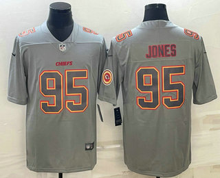 Men's Kansas City Chiefs #95 Chris Jones Grey With Patch Atmosphere Fashion Stitched Jersey