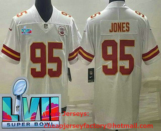 Men's Kansas City Chiefs #95 Chris Jones Limited White Super Bowl LVII Vapor Jersey