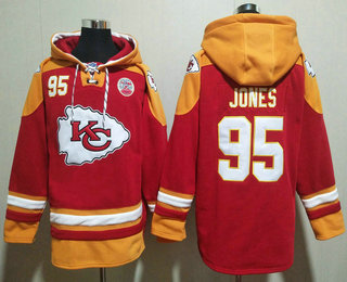 Men's Kansas City Chiefs #95 Chris Jones Red Ageless Must Have Lace Up Pullover Hoodie