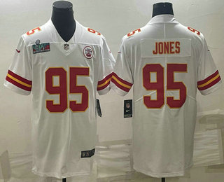 Men's Kansas City Chiefs #95 Chris Jones White Super Bowl LVII Patch Vapor Untouchable Limited Stitched Jersey