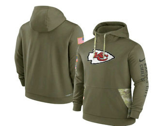Men's Kansas City Chiefs 2022 Olive Salute to Service Therma Performance Pullover Hoodie