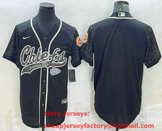 Men's Kansas City Chiefs Blank Black Reflective With Patch Cool Base Stitched Baseball Jersey