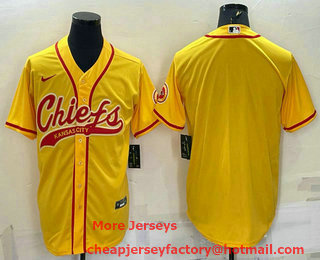 Men's Kansas City Chiefs Blank Gold With Patch Cool Base Stitched Baseball Jersey