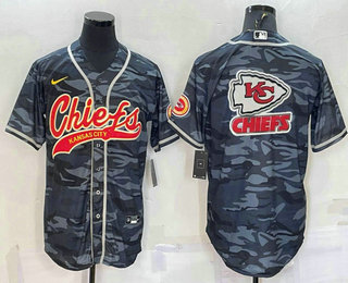 Men's Kansas City Chiefs Blank Grey Camo Team Big Logo With Patch Cool Base Stitched Baseball Jersey