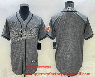 Men's Kansas City Chiefs Blank Grey Gridiron With Patch Cool Base Stitched Baseball Jersey