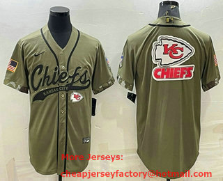 Men's Kansas City Chiefs Olive Salute to Service Team Big Logo Cool Base Stitched Baseball Jersey