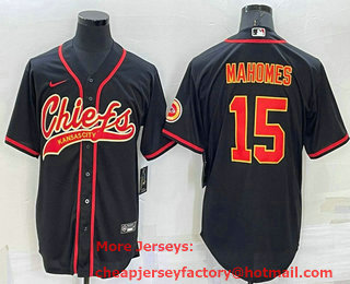 Men's Kansas City Chiefs Patrick Mahomes Black Stitched Cool Base Nike Baseball Jersey